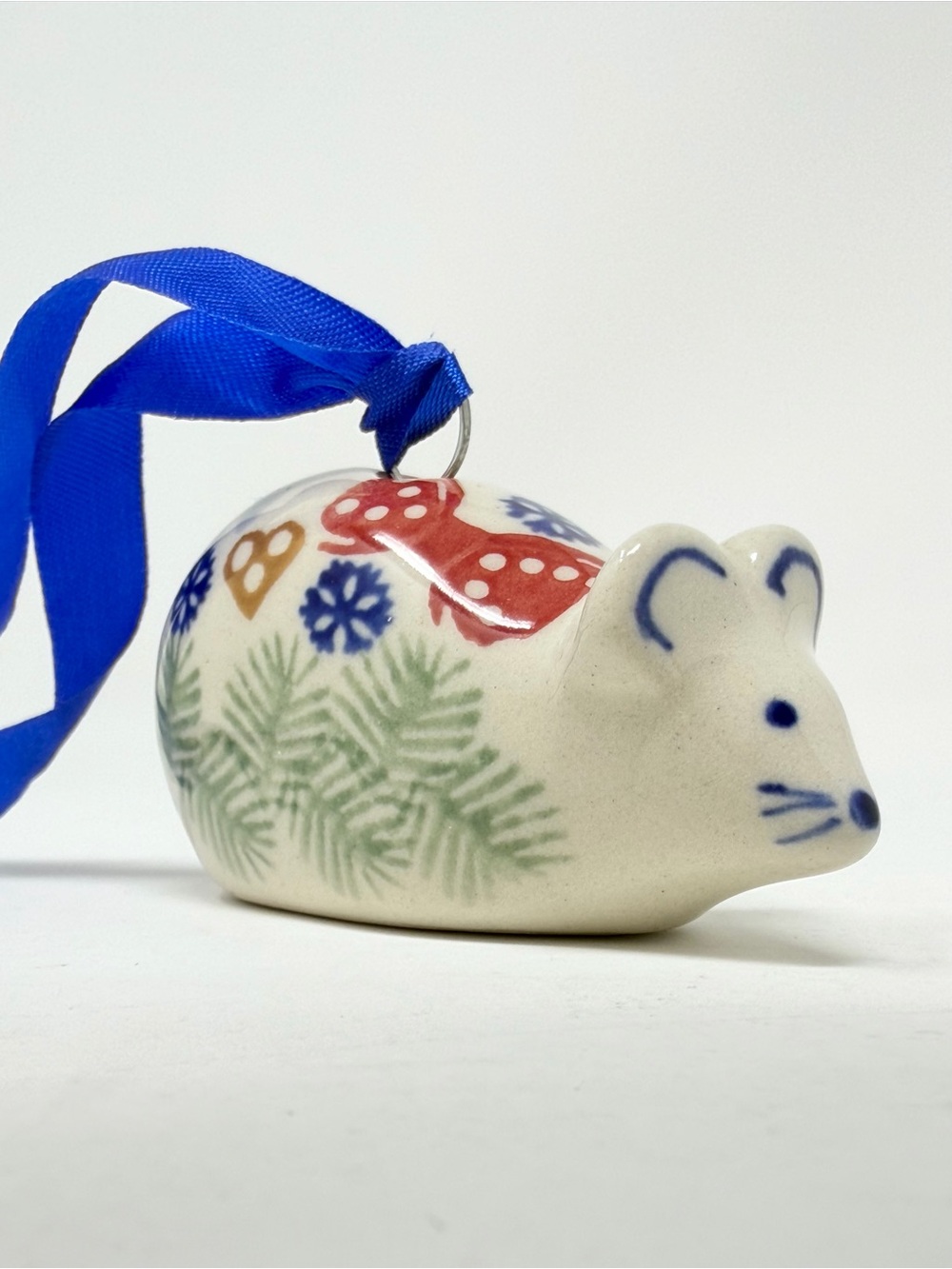 Polish Pottery Ceramic Mouse Ornament Holiday Decor